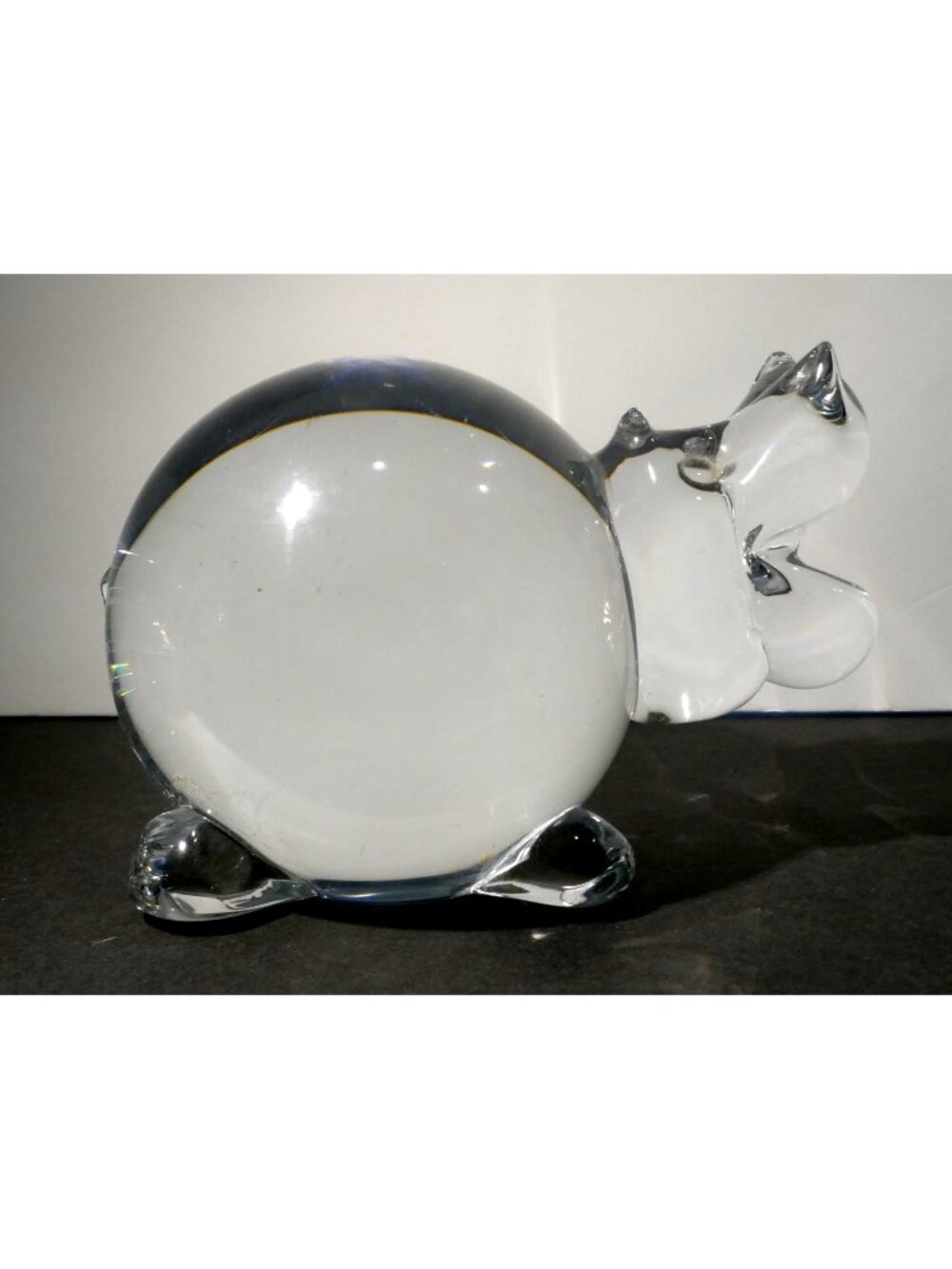 Signed FM Konstglas Ronneby Sweden Art Glass Hippo Figurine - Large 5" Crystal